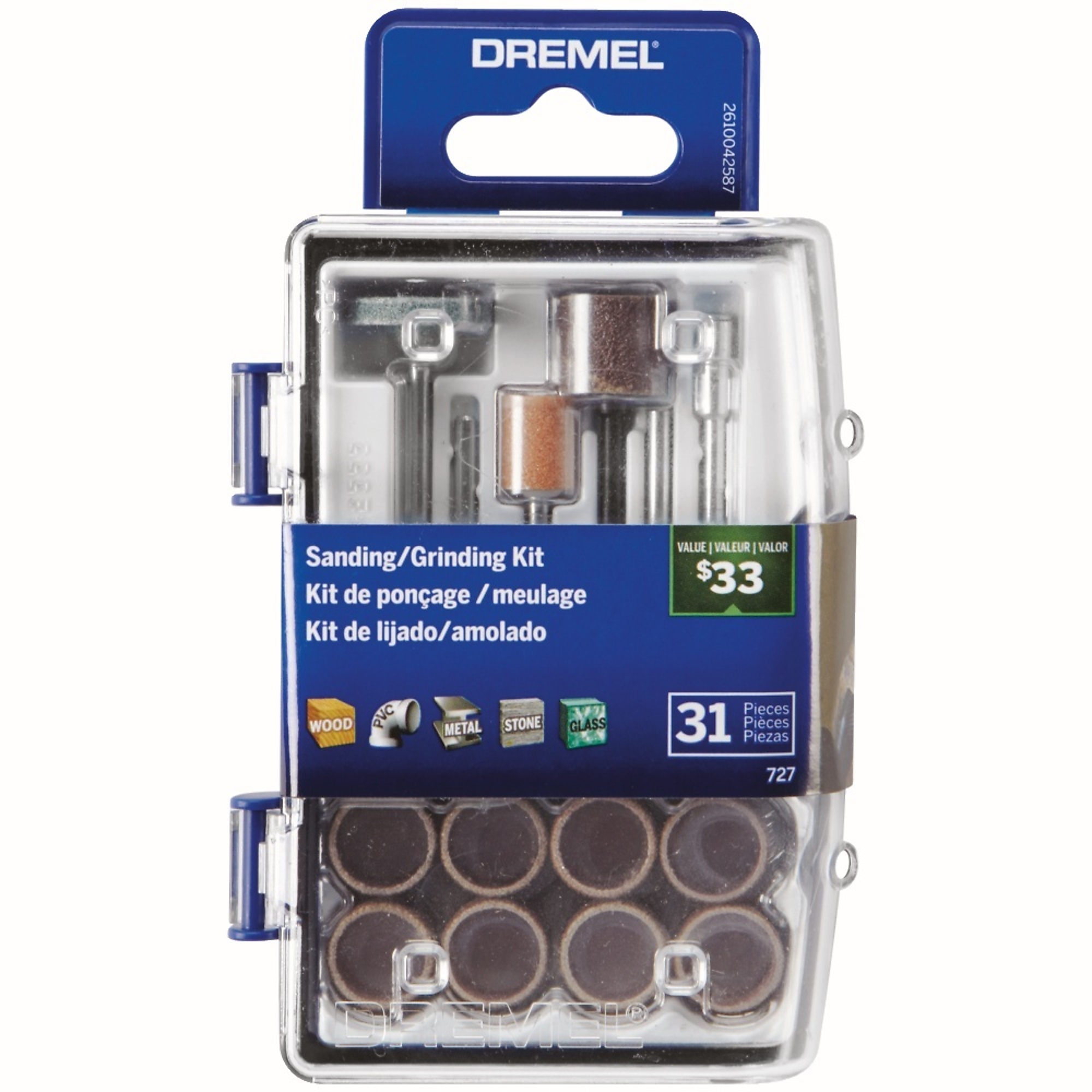 Dremel Sanding/Grinding Accessory Micro Kit — 31-Piece, Aluminum Oxide & Silicon Carbide Grinding Stones, Sanding Discs, Mandrel, Model# 727-01